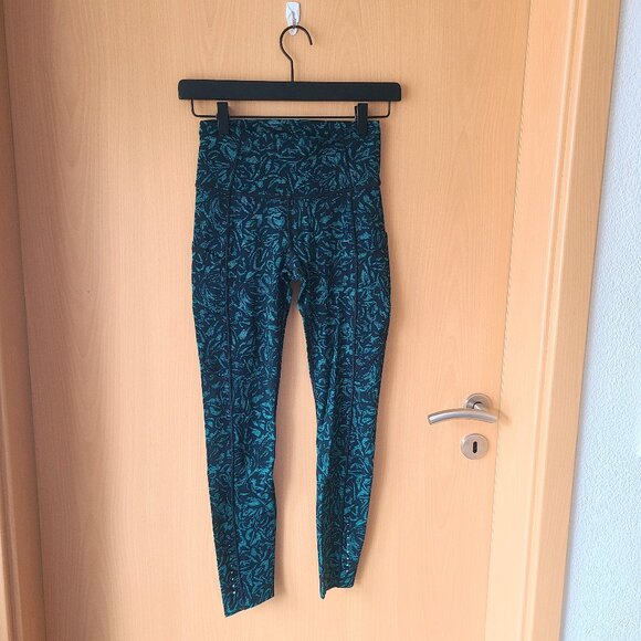 Lululemon Fast & Free 7/8 Tights Leggings Thrive Viridian Green Black Size 4 - Picture 2 of 5